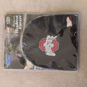 Ohio State Embroidered  Car Headrest Covers - Black. Set Of Two.
